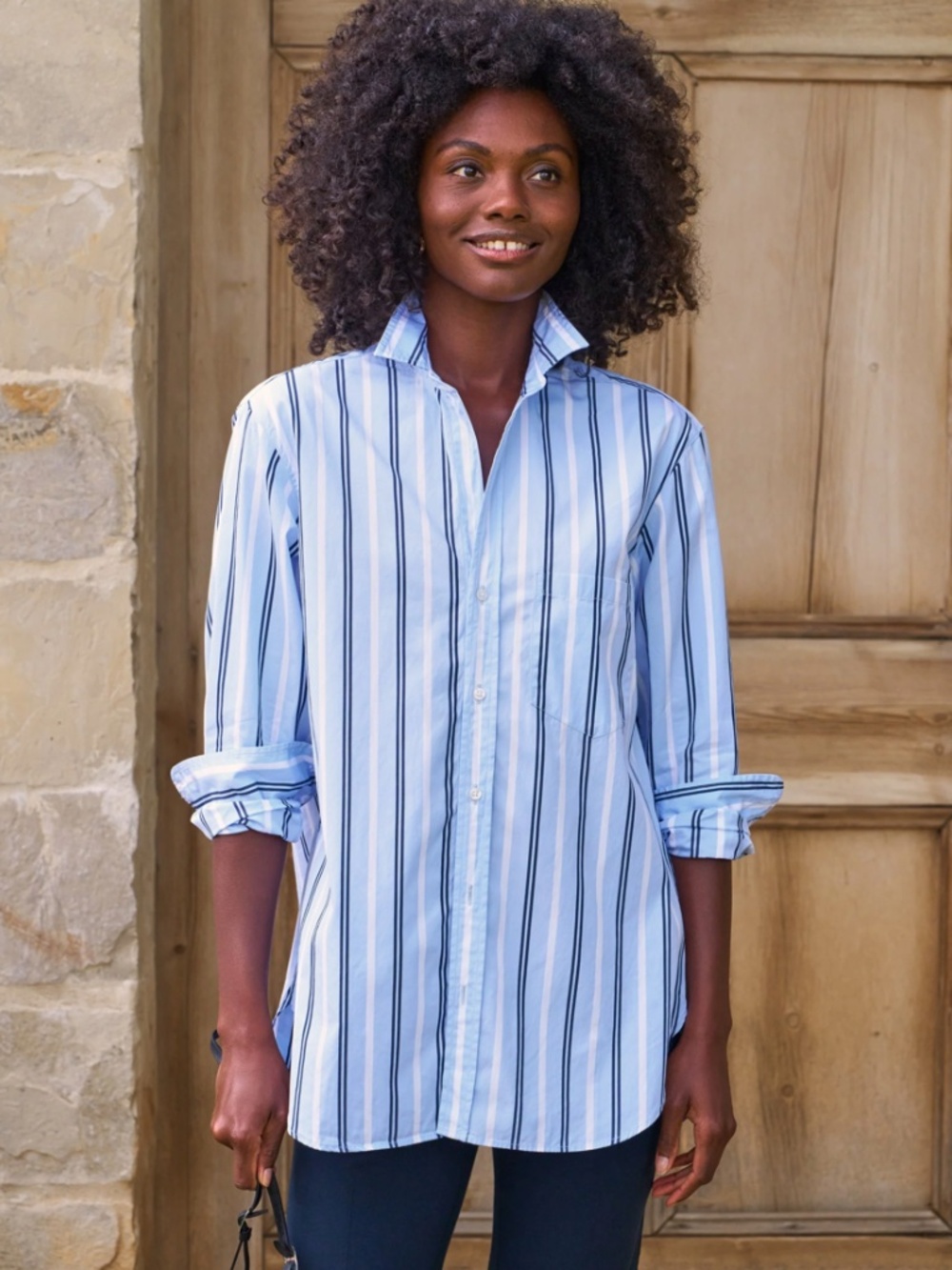 Frank & Eileen JOEDY Light Blue and Navy Stripe, Superluxe Menswear XL Cotton